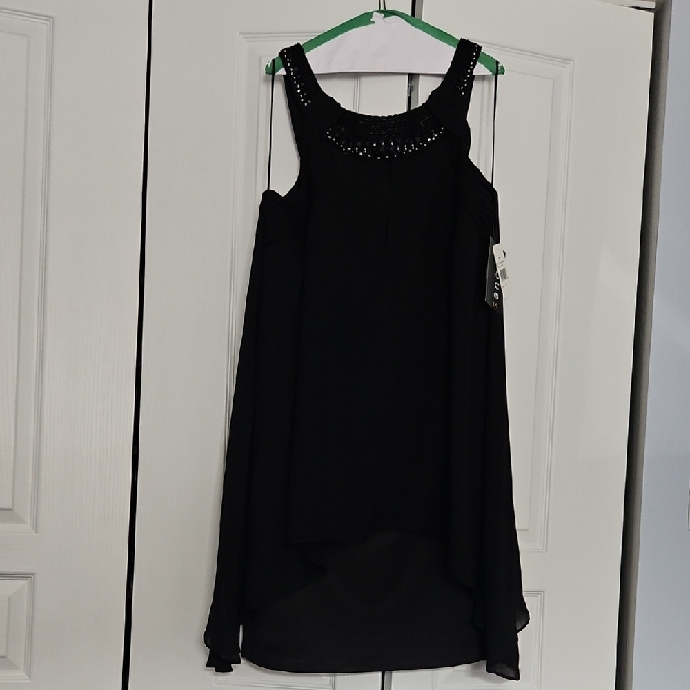 Signature by Sangria Black Beaded High-Low Dress
